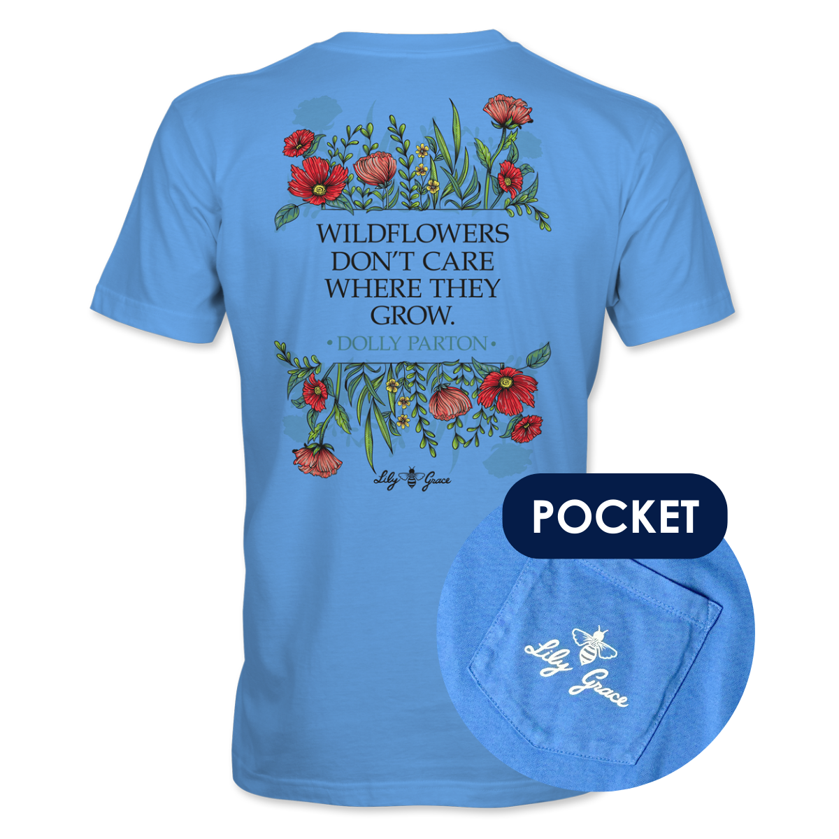 Lily Grace Dolly Wildflowers Preppy Pocket Tee – Azure