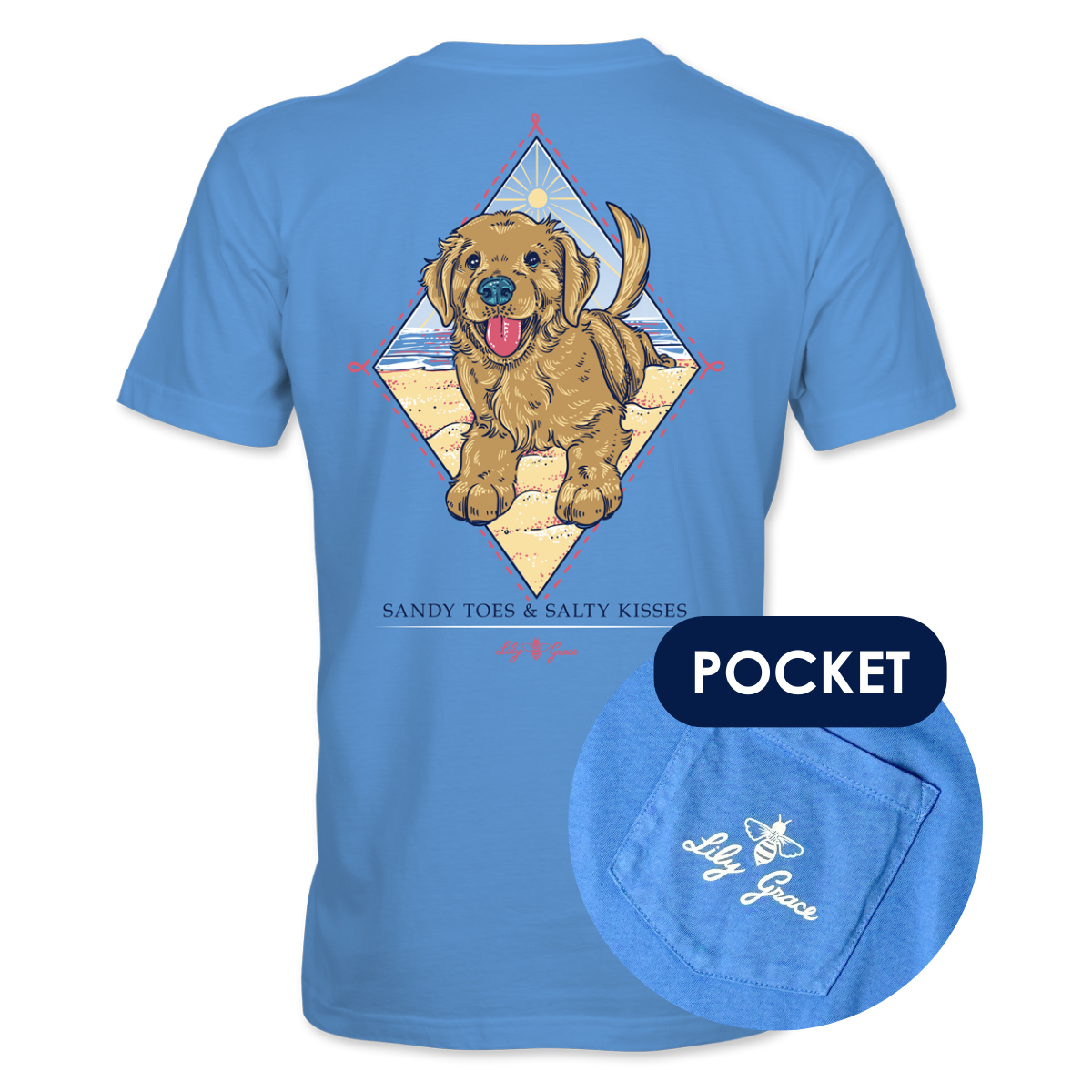 Lily Grace Sandy Toes & Salty Kisses Preppy Pocket Tee – Azure