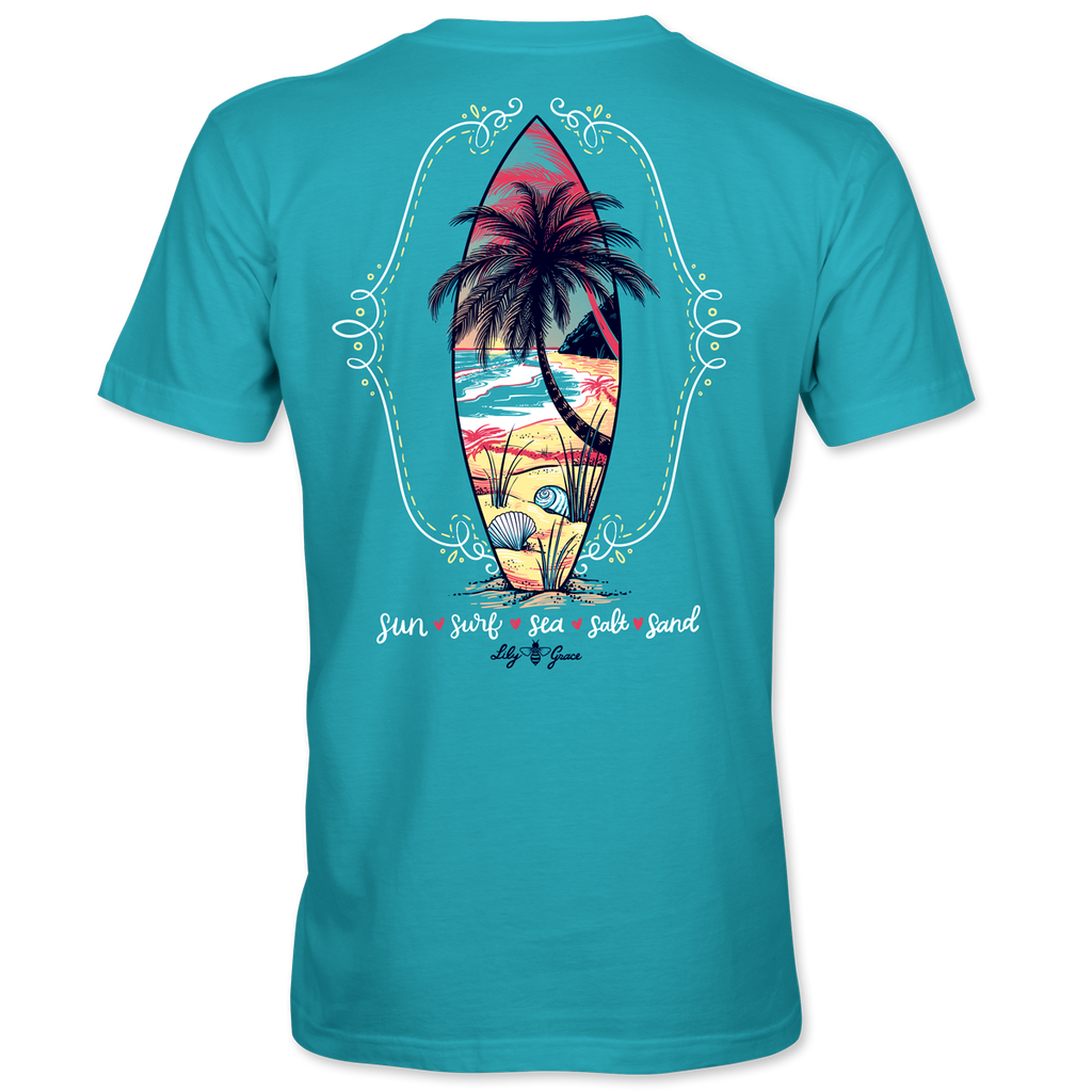 Lily Grace Sun. Surf. Sea. Salt. Sand Preppy Pocket Tee – Lagoon